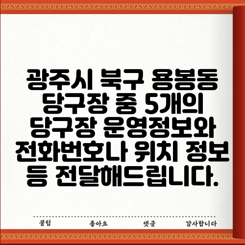 광주시 북구 용봉동 당구장 중 5개의 당구장 운영정보와 전화번호나 위치 정보 등 전달해드립니다.