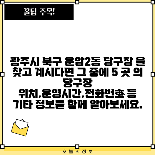 광주시 북구 운암2동 당구장 을 찾고 계시다면 그 중에 5 곳 의 당구장 위치,운영시간,전화번호 등 기타 정보를 함께 알아보세요.