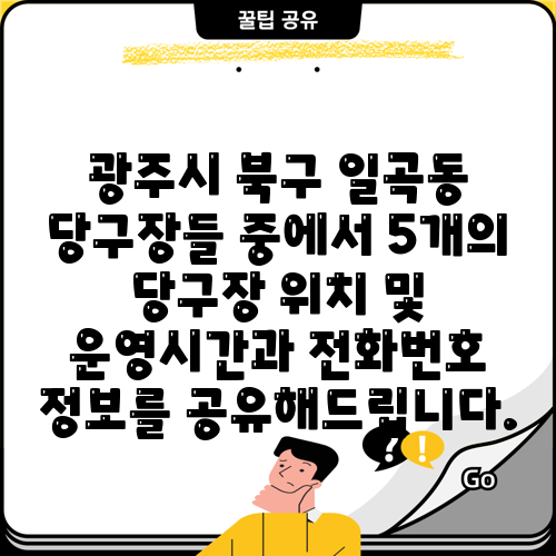 광주시 북구 일곡동 당구장들 중에서 5개의 당구장 위치 및 운영시간과 전화번호 정보를 공유해드립니다.