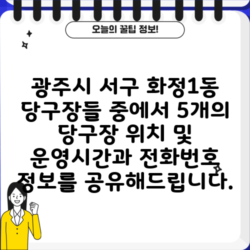 광주시 서구 화정1동 당구장들 중에서 5개의 당구장 위치 및 운영시간과 전화번호 정보를 공유해드립니다.