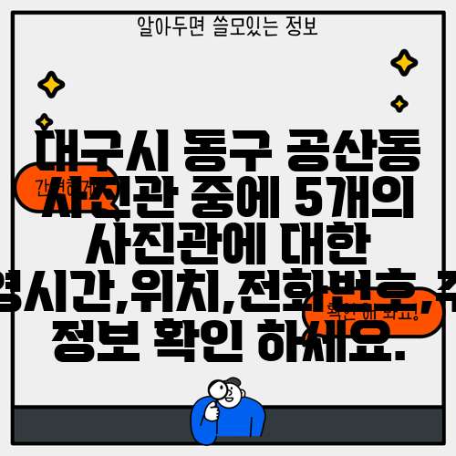대구시 동구 공산동 사진관 중에 5개의 사진관에 대한 운영시간,위치,전화번호,주소 정보 확인 하세요.