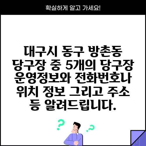 대구시 동구 방촌동 당구장 중 5개의 당구장 운영정보와 전화번호나 위치 정보 그리고 주소 등 알려드립니다.