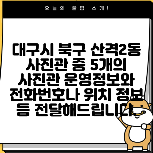 대구시 북구 산격2동 사진관 중 5개의 사진관 운영정보와 전화번호나 위치 정보 등 전달해드립니다.