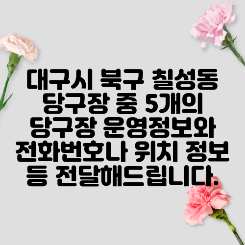 대구시 북구 칠성동 당구장 중 5개의 당구장 운영정보와 전화번호나 위치 정보 등 전달해드립니다.