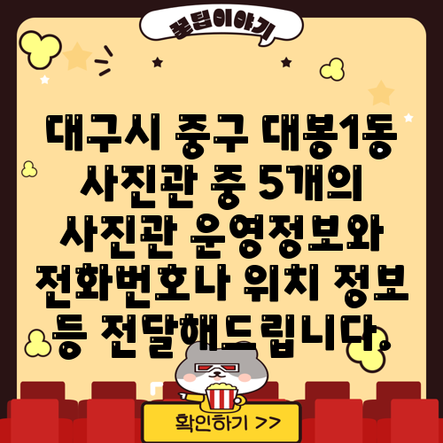 대구시 중구 대봉1동 사진관 중 5개의 사진관 운영정보와 전화번호나 위치 정보 등 전달해드립니다.