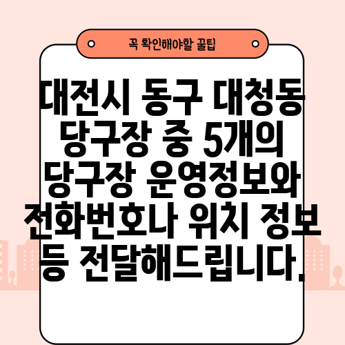 대전시 동구 대청동 당구장 중 5개의 당구장 운영정보와 전화번호나 위치 정보 등 전달해드립니다.