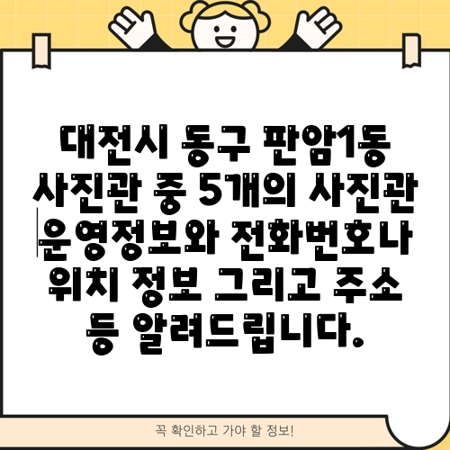 대전시 동구 판암1동 사진관 중 5개의 사진관 운영정보와 전화번호나 위치 정보 그리고 주소 등 알려드립니다.