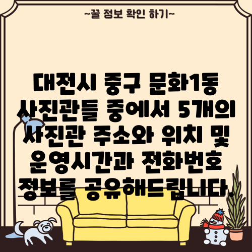 대전시 중구 문화1동 사진관들 중에서 5개의 사진관 주소와 위치 및 운영시간과 전화번호 정보를 공유해드립니다.