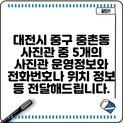 대전시 중구 중촌동 사진관 중 5개의 사진관 운영정보와 전화번호나 위치 정보 등 전달해드립니다.