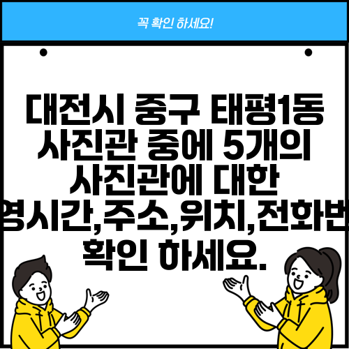 대전시 중구 태평1동 사진관 중에 5개의 사진관에 대한 운영시간,주소,위치,전화번호 확인 하세요.