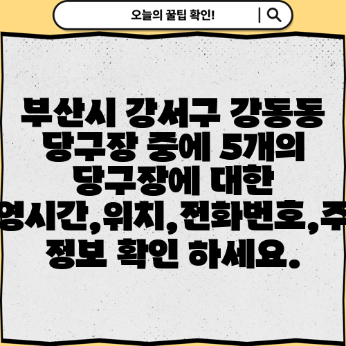 부산시 강서구 강동동 당구장 중에 5개의 당구장에 대한 운영시간,위치,전화번호,주소 정보 확인 하세요.