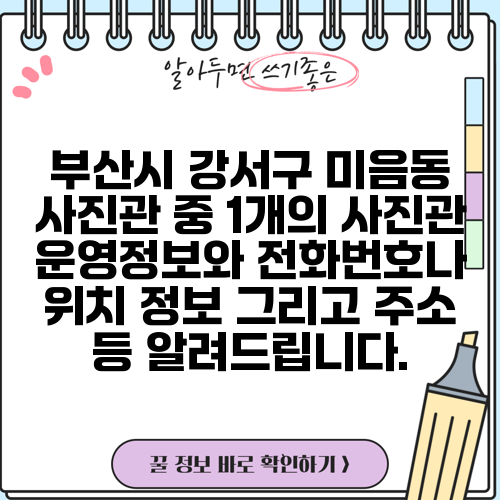 부산시 강서구 미음동 사진관 중 1개의 사진관 운영정보와 전화번호나 위치 정보 그리고 주소 등 알려드립니다.