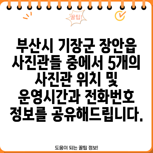 부산시 기장군 장안읍 사진관들 중에서 5개의 사진관 위치 및 운영시간과 전화번호 정보를 공유해드립니다.