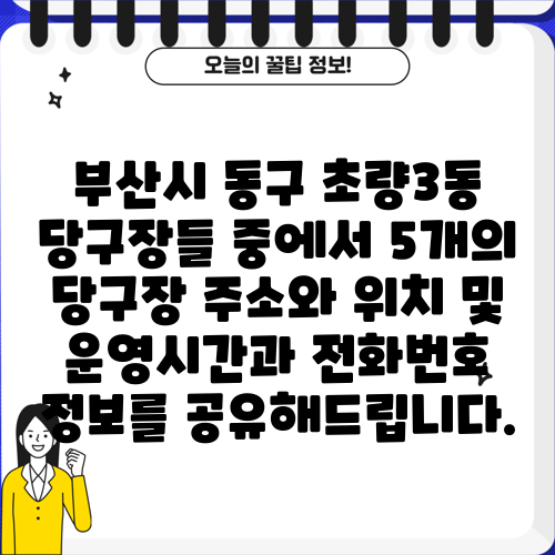 부산시 동구 초량3동 당구장들 중에서 5개의 당구장 주소와 위치 및 운영시간과 전화번호 정보를 공유해드립니다.