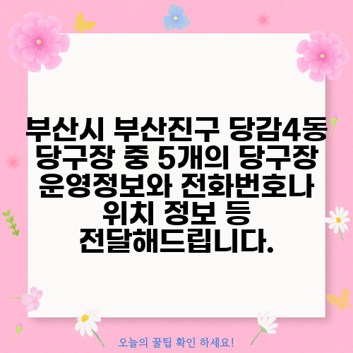 부산시 부산진구 당감4동 당구장 중 5개의 당구장 운영정보와 전화번호나 위치 정보 등 전달해드립니다.