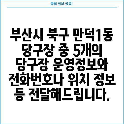부산시 북구 만덕1동 당구장 중 5개의 당구장 운영정보와 전화번호나 위치 정보 등 전달해드립니다.