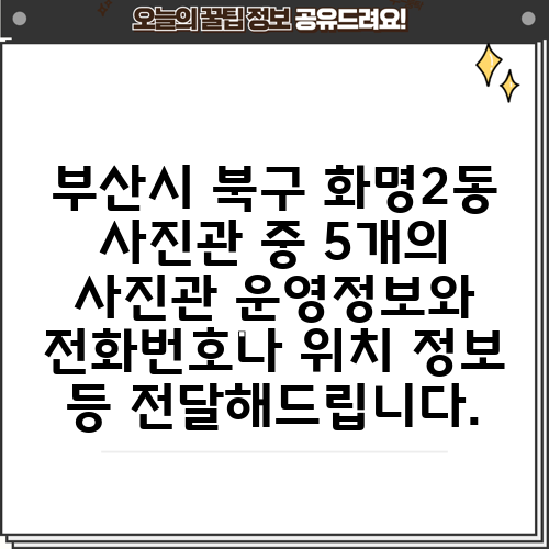부산시 북구 화명2동 사진관 중 5개의 사진관 운영정보와 전화번호나 위치 정보 등 전달해드립니다.