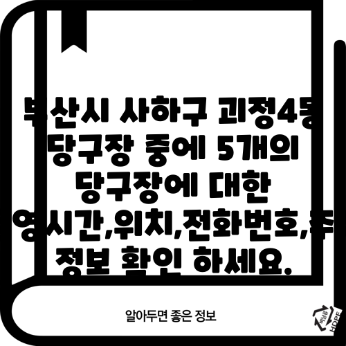 부산시 사하구 괴정4동 당구장 중에 5개의 당구장에 대한 운영시간,위치,전화번호,주소 정보 확인 하세요.