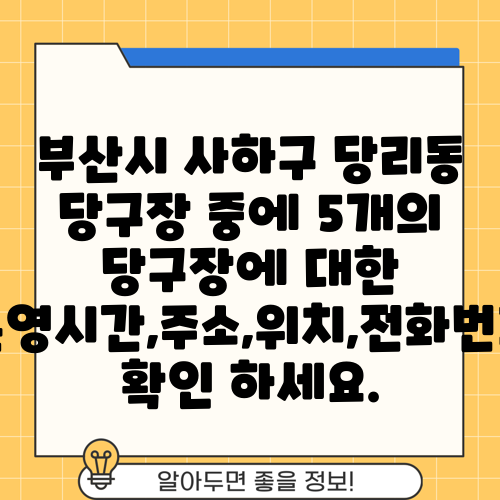 부산시 사하구 당리동 당구장 중에 5개의 당구장에 대한 운영시간,주소,위치,전화번호 확인 하세요.