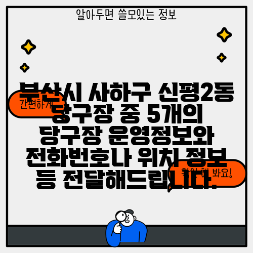 부산시 사하구 신평2동 당구장 중 5개의 당구장 운영정보와 전화번호나 위치 정보 등 전달해드립니다.