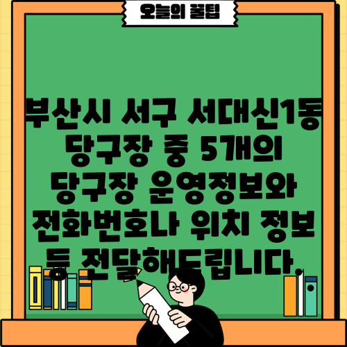 부산시 서구 서대신1동 당구장 중 5개의 당구장 운영정보와 전화번호나 위치 정보 등 전달해드립니다.