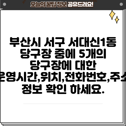 부산시 서구 서대신1동 당구장 중에 5개의 당구장에 대한 운영시간,위치,전화번호,주소 정보 확인 하세요.