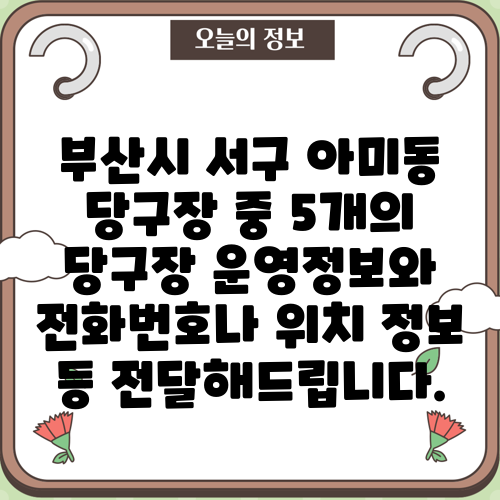 부산시 서구 아미동 당구장 중 5개의 당구장 운영정보와 전화번호나 위치 정보 등 전달해드립니다.