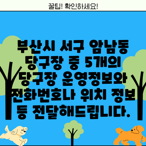 부산시 서구 암남동 당구장 중 5개의 당구장 운영정보와 전화번호나 위치 정보 등 전달해드립니다.