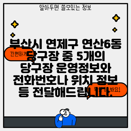 부산시 연제구 연산6동 당구장 중 5개의 당구장 운영정보와 전화번호나 위치 정보 등 전달해드립니다.