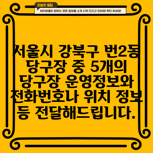 서울시 강북구 번2동 당구장 중 5개의 당구장 운영정보와 전화번호나 위치 정보 등 전달해드립니다.
