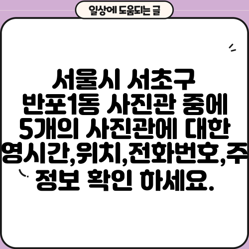 서울시 서초구 반포1동 사진관 중에 5개의 사진관에 대한 운영시간,위치,전화번호,주소 정보 확인 하세요.