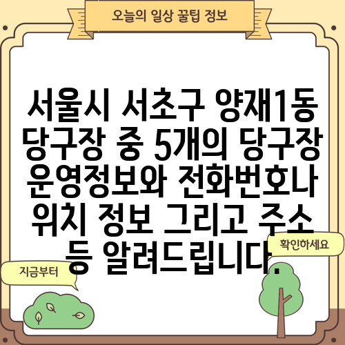 서울시 서초구 양재1동 당구장 중 5개의 당구장 운영정보와 전화번호나 위치 정보 그리고 주소 등 알려드립니다.