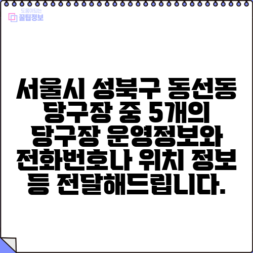 서울시 성북구 동선동 당구장 중 5개의 당구장 운영정보와 전화번호나 위치 정보 등 전달해드립니다.