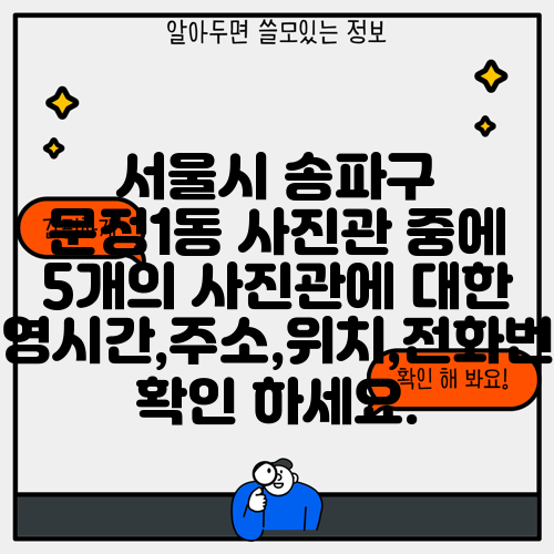 서울시 송파구 문정1동 사진관 중에 5개의 사진관에 대한 운영시간,주소,위치,전화번호 확인 하세요.