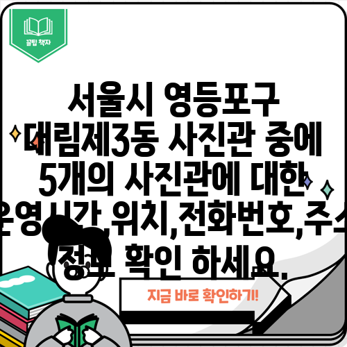 서울시 영등포구 대림제3동 사진관 중에 5개의 사진관에 대한 운영시간,위치,전화번호,주소 정보 확인 하세요.