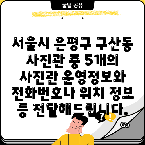 서울시 은평구 구산동 사진관 중 5개의 사진관 운영정보와 전화번호나 위치 정보 등 전달해드립니다.