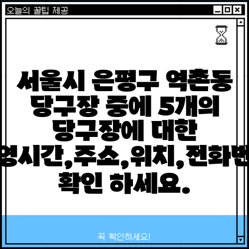 서울시 은평구 역촌동 당구장 중에 5개의 당구장에 대한 운영시간,주소,위치,전화번호 확인 하세요.