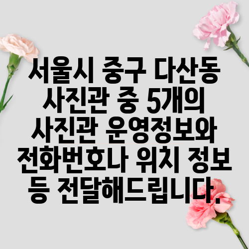 서울시 중구 다산동 사진관 중 5개의 사진관 운영정보와 전화번호나 위치 정보 등 전달해드립니다.