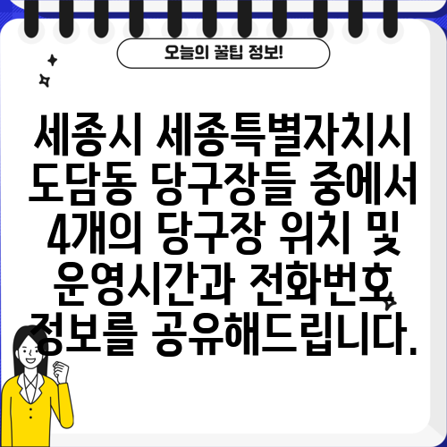 세종시 세종특별자치시 도담동 당구장들 중에서 4개의 당구장 위치 및 운영시간과 전화번호 정보를 공유해드립니다.