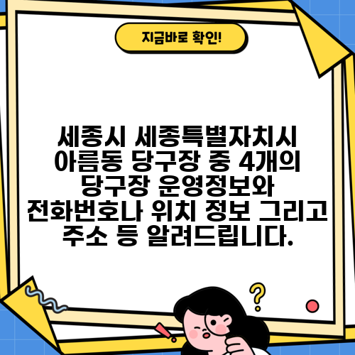 세종시 세종특별자치시 아름동 당구장 중 4개의 당구장 운영정보와 전화번호나 위치 정보 그리고 주소 등 알려드립니다.