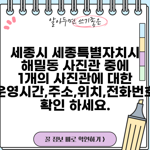 세종시 세종특별자치시 해밀동 사진관 중에 1개의 사진관에 대한 운영시간,주소,위치,전화번호 확인 하세요.