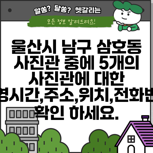 울산시 남구 삼호동 사진관 중에 5개의 사진관에 대한 운영시간,주소,위치,전화번호 확인 하세요.
