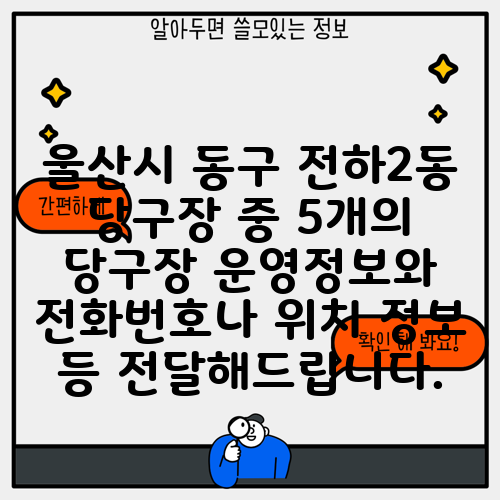 울산시 동구 전하2동 당구장 중 5개의 당구장 운영정보와 전화번호나 위치 정보 등 전달해드립니다.
