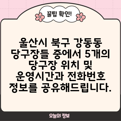 울산시 북구 강동동 당구장들 중에서 5개의 당구장 위치 및 운영시간과 전화번호 정보를 공유해드립니다.