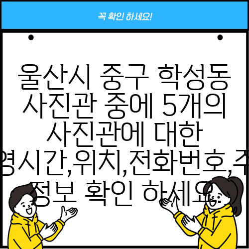 울산시 중구 학성동 사진관 중에 5개의 사진관에 대한 운영시간,위치,전화번호,주소 정보 확인 하세요.