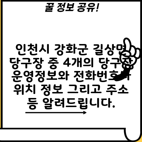 인천시 강화군 길상면 당구장 중 4개의 당구장 운영정보와 전화번호나 위치 정보 그리고 주소 등 알려드립니다.