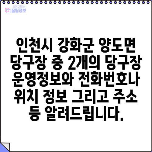 인천시 강화군 양도면 당구장 중 2개의 당구장 운영정보와 전화번호나 위치 정보 그리고 주소 등 알려드립니다.