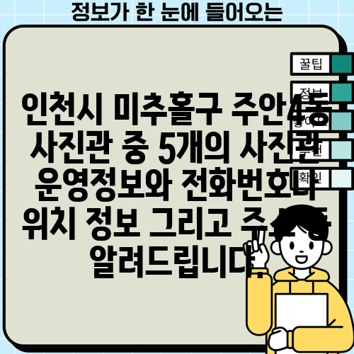 인천시 미추홀구 주안4동 사진관 중 5개의 사진관 운영정보와 전화번호나 위치 정보 그리고 주소 등 알려드립니다.
