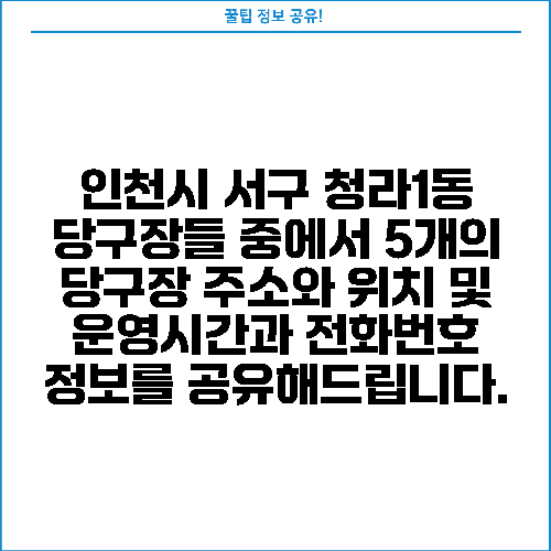 인천시 서구 청라1동 당구장들 중에서 5개의 당구장 주소와 위치 및 운영시간과 전화번호 정보를 공유해드립니다.