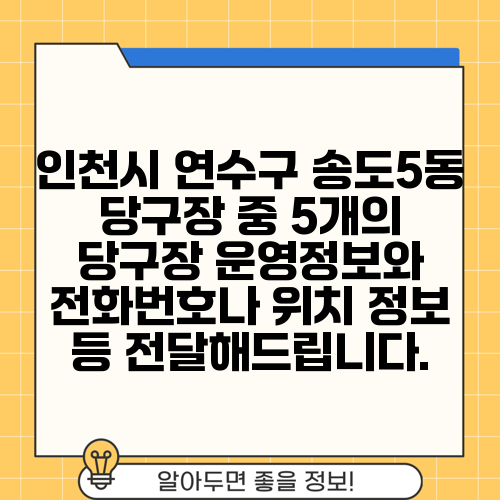 인천시 연수구 송도5동 당구장 중 5개의 당구장 운영정보와 전화번호나 위치 정보 등 전달해드립니다.
